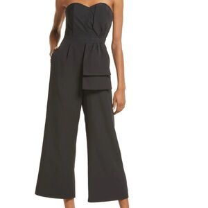 LULUS Won a Heart Jumpsuit Women’s XSmall Black Strapless Wide Leg Classy NWT